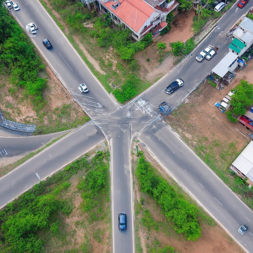 Toàn cảnh Ngã tư Đá Bàn, Ninh An, Ninh Hòa từ trên cao, nhìn rõ các tuyến đường giao cắt